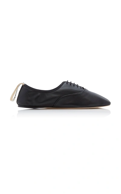 Loewe Logo-print Lace-up Leather Ballet Flats In Black