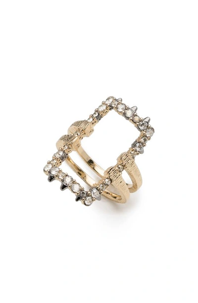 Alexis Bittar Crystal-encrusted Oversized Link Ring In Gold/ Ruthenium