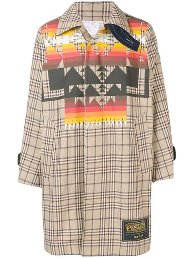 Sacai Pendleton Print Checked Coat In Neutrals