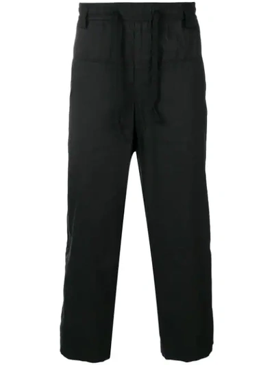 Ziggy Chen Dropped Crotch Elastic Waist Lightweight Wool Twill Cropped Trousers In Black,black
