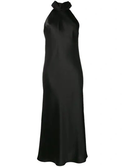 Galvan Sienna Sleeveless Satin Turtleneck Bow-back Dress In Black