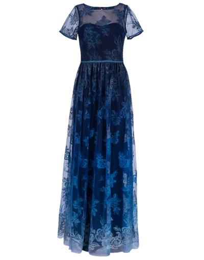 Marchesa Notte Short Sleeve Metallic Ombre Gown