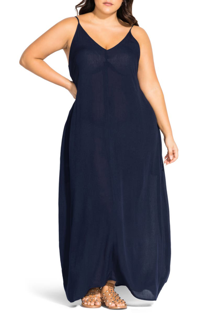 City Chic Plus Size Summer Love Maxi Dress In Navy