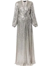 JENNY PACKHAM JENNY PACKHAM SEQUIN WRAP GOWN - 银色