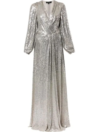 Jenny Packham Sequin Wrap Gown - 银色 In Silver