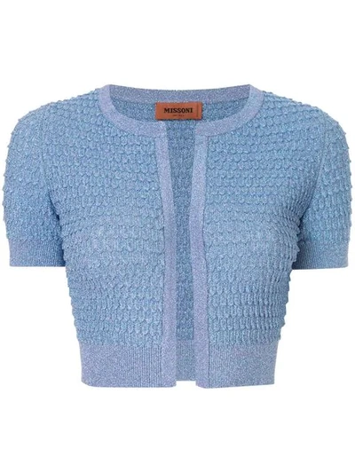 Missoni Cropped Textured Knit Cardigan In Blue