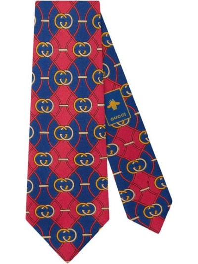 Gucci Interlocking G Rhombus Print Tie In Red