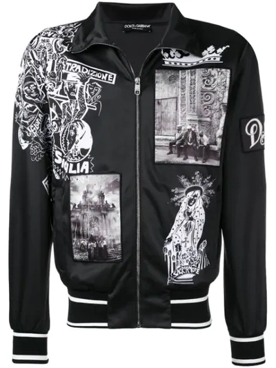 Dolce & Gabbana Printed Bomber Jacket In Black
