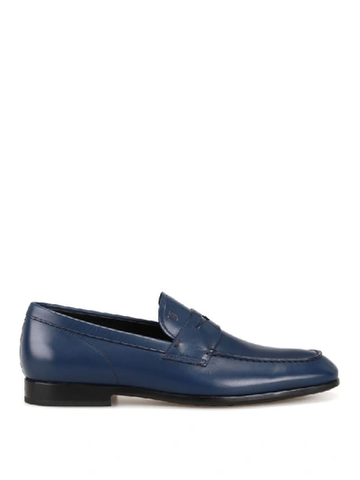 Tod's Smooth Leather Baltic Blue Loafers