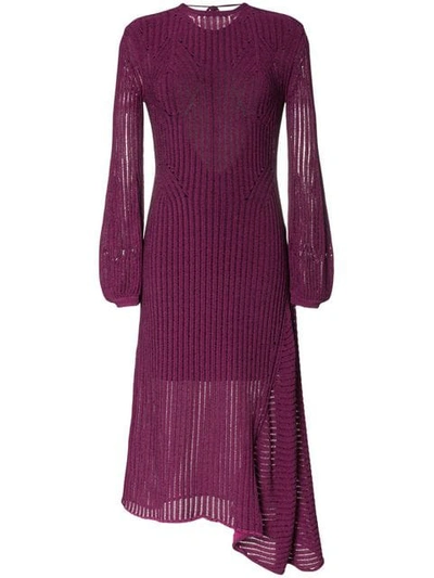 Chloé Purple Women's Backless Ribbed Detail Knitted Silk Midi Dress