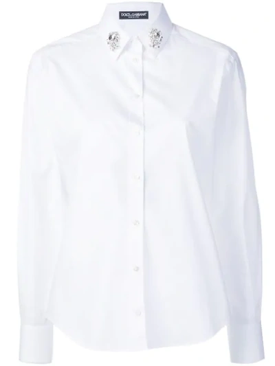 Dolce & Gabbana Cotton Shirt With Rhinestone Collar In White