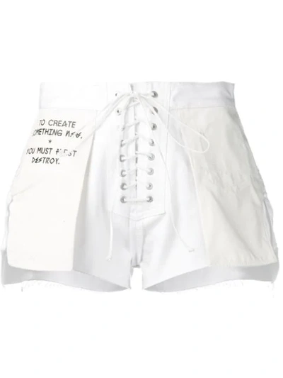 Ben Taverniti Unravel Project Reverse Lace-up Shorts In White