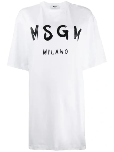 Msgm Printed Logo T-shirt Dress In White