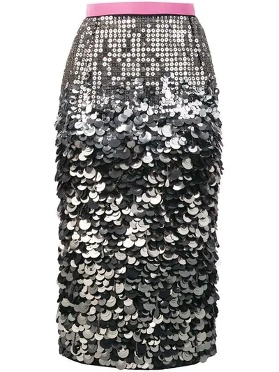 N°21 Colour Block Sequined Pencil Midi Skirt In Argento