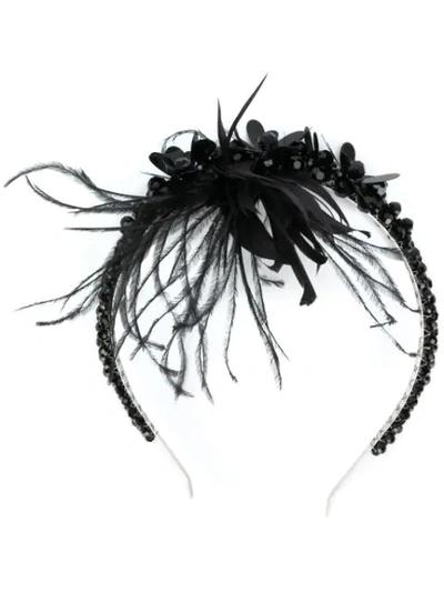 Simone Rocha Embellished Feather Hairband - 黑色 In Black