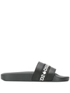 Dsquared2 Logo Tape Leather Slide Sandals In Black