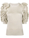 ULLA JOHNSON METALLIC KNIT RUFFLED SWEATER