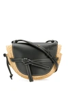 Loewe Black And Beige Gate Mini Leather And Raffia Shoulder Bag