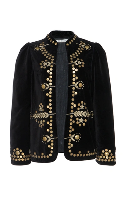 Alix Of Bohemia Penelope Black Velvet Jacket With Gold Zardosi Embroidery