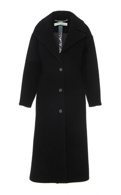 Off-white Wool Overcoat In Black