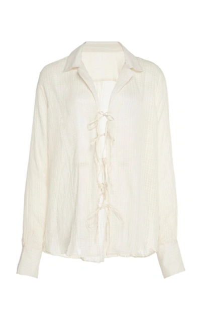 Alix Of Bohemia One Of A Kind Tie-front Cotton Blouse In White