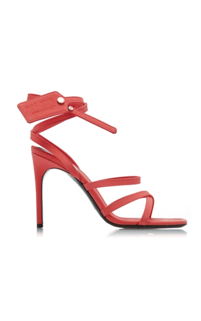 Off-white Leather And Satin Ziptie Sandals In Orange