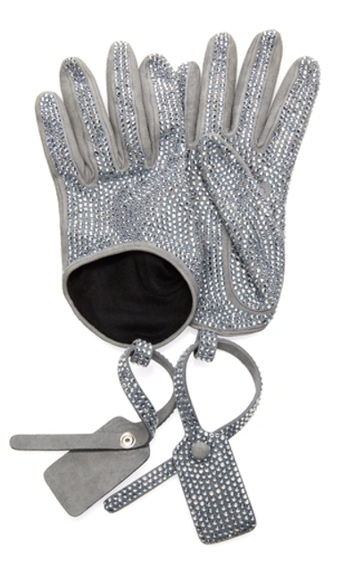 Off-white Crystal Zip Tie Gloves In Silver