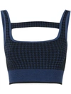 Nagnata Merino-blend Houndstooth T-bar Crop Sports Top In Navy Black