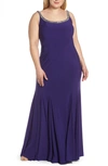 MAC DUGGAL JEWELED NECK LACE-UP BACK JERSEY GOWN,77524