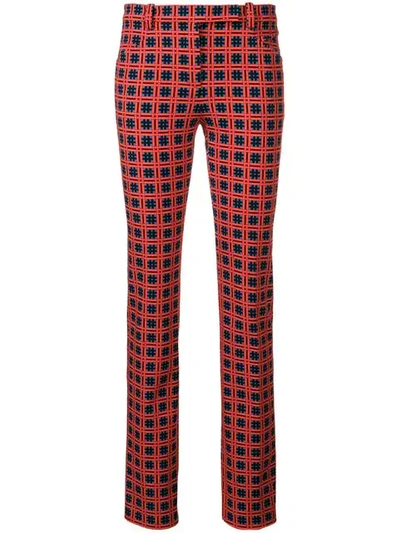 Versace Checked Cotton-blend Twill Straight-leg Pants In Red