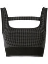 Nagnata Merino-blend Houndstooth T-bar Crop Sports Top In Black