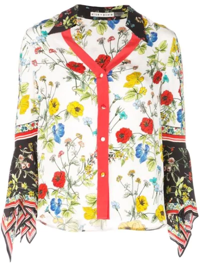 Alice And Olivia Randa Floral-print Button-down Trumpet-sleeve Blouse, Scarf Print