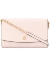 Tory Burch Robinson Croc Embossed Leather Wallet On A Chain In Pink