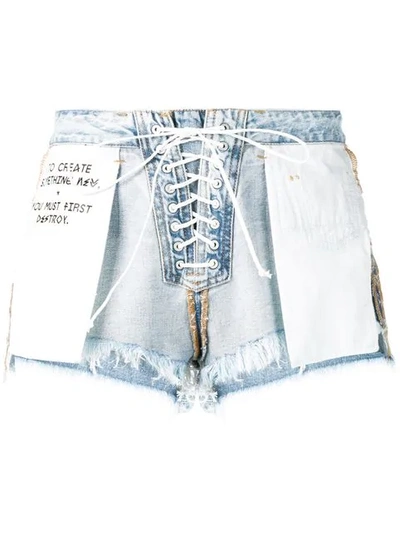 Ben Taverniti Unravel Project Unravel Blue Denim Reversed Lace-up Shorts