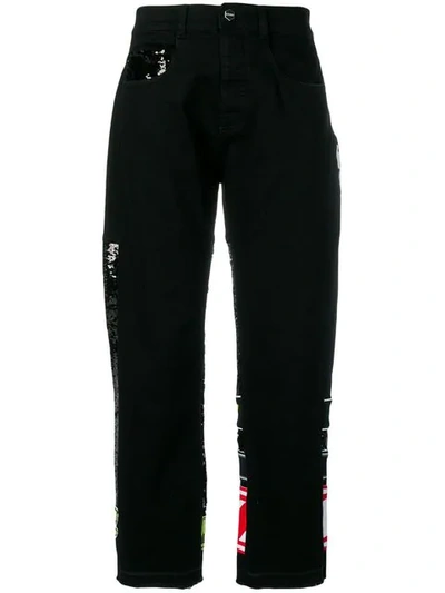 Iceberg Patchwork Logo Cropped Jeans In Black