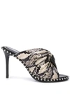 Alexander Wang Lily Snake-skin & Leather Twist Stiletto Backless Sandals In Black
