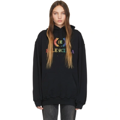 Balenciaga Laurier Oversized Embroidered Cotton-jersey Hoodie In Black