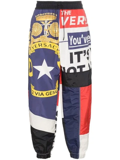 Versace Multi Print Drawstring Track Trousers In White & Red & Blue