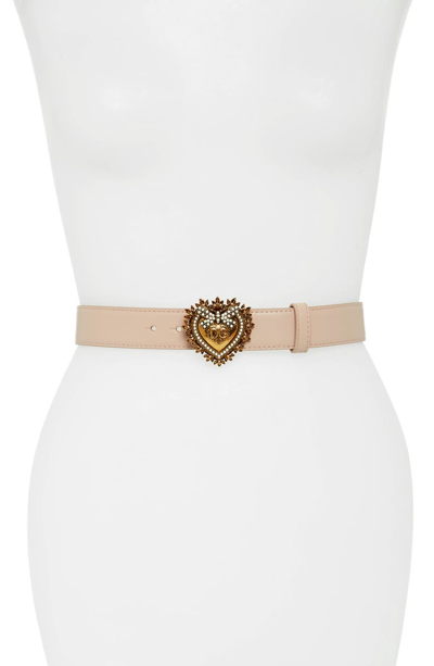 Dolce & Gabbana Devotion Logo Heart Buckle Leather Belt In Pink