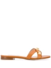 Stuart Weitzman Crossover Strap Slides In Brown
