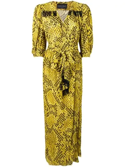 Christian Pellizzari Snake Pattern Wrap Dress In Yellow