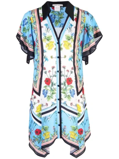 Alice And Olivia Alice + Olivia Conner Floral Scarf-print Shirt Dress In Blue Multi