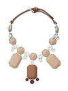 BURBERRY GLASS, CRYSTAL AND LEATHER DROP NECKLACE