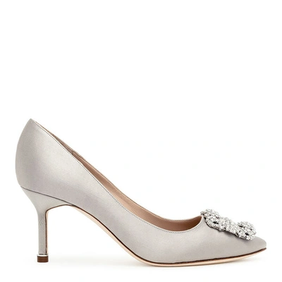 Manolo Blahnik Hangisi 70 Silver Grey Satin Pump In Silver/grey