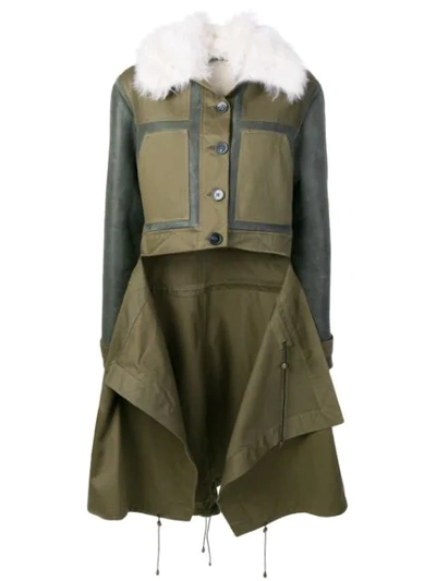 Monse Patchwork Shearling Coat In Green