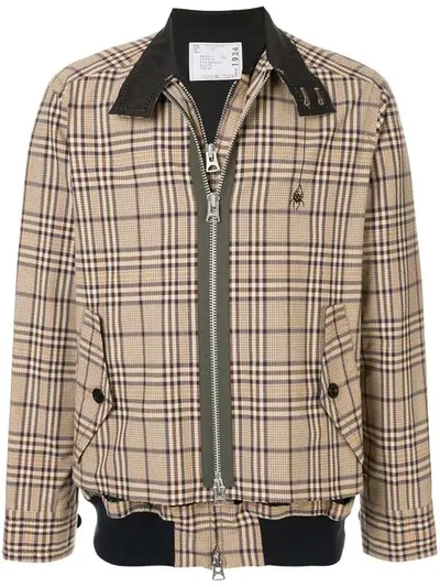 Sacai Check Bomber Jacket In Neutrals