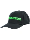 Dsquared2 Adjustable Men's Cotton Hat Baseball Cap In Nero + Verde Fluo