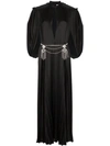 GUCCI CAPE SLEEVE OPEN FRONT CRYSTAL-EMBELLISHED BELTED GOWN