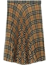 Burberry Vintage Check Chiffon Pleated Skirt In Brown