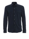 Fay Dark Blue Stretch Cotton Poplin Shirt In Blue